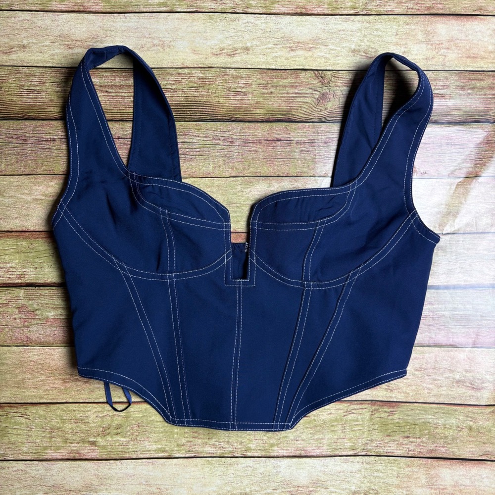 White Fox Boutique She's The One‎ Bustier Corset Top Navy Contrast Stitch XL